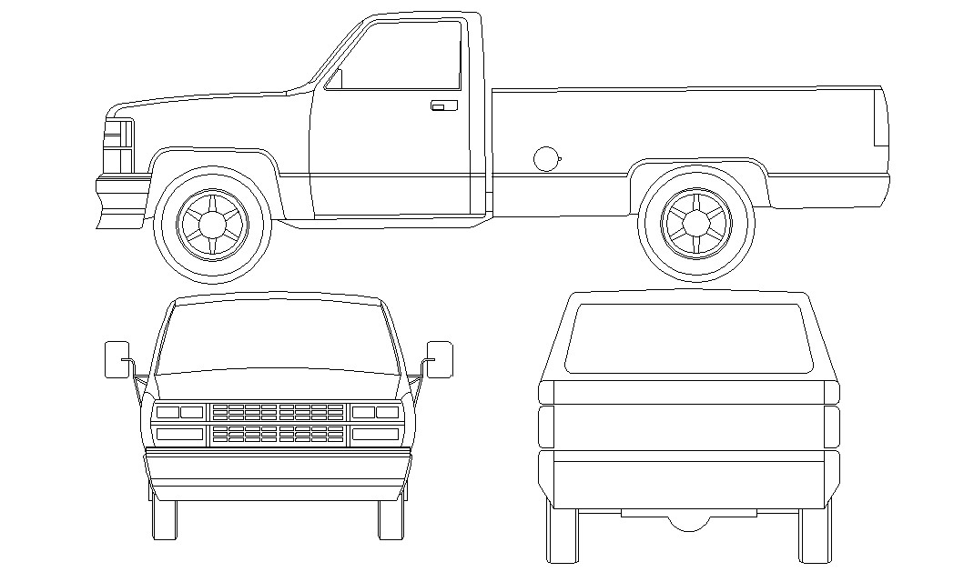 All Side View Of Pickup Truck CAD Blocks - Cadbull