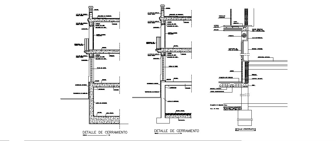 All sided section by facade of building cad drawing details dwg file ...