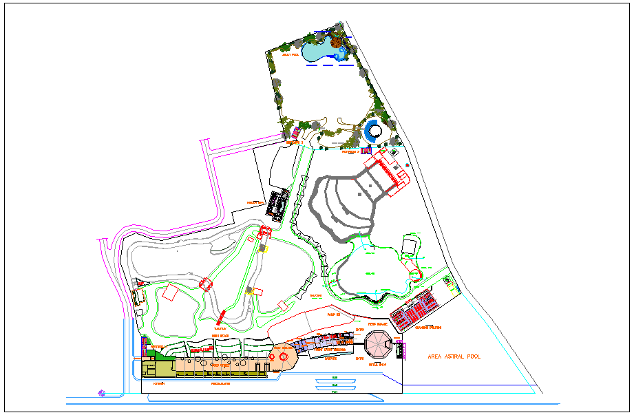 Amazon waterfall theme plan layout master plan dwg file - Cadbull