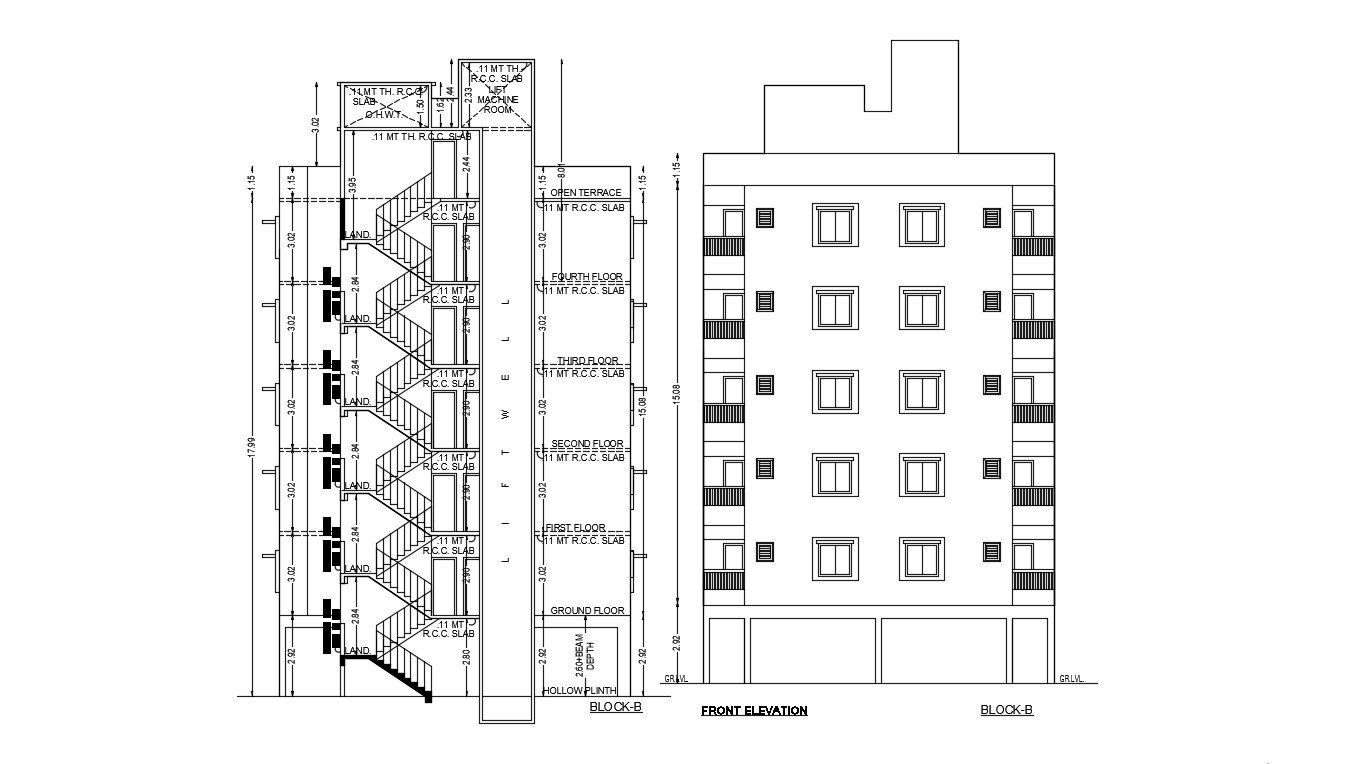 Apartment Architecture Drawing Elevation and section details - Cadbull