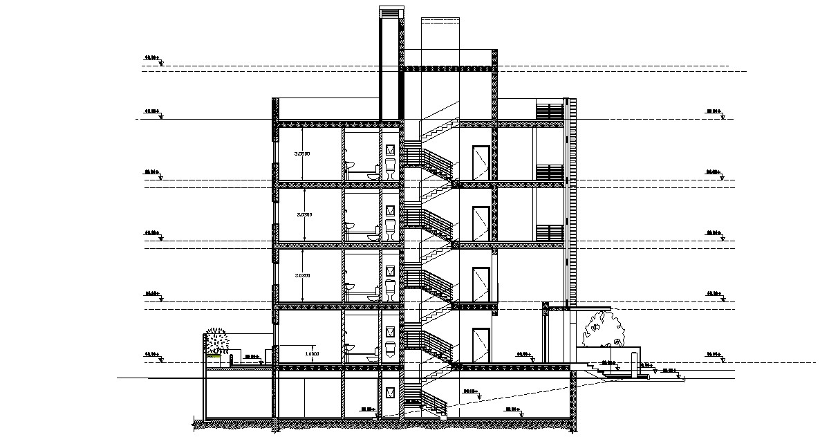 Apartment Building Cross Section Drawing DWG - Cadbull