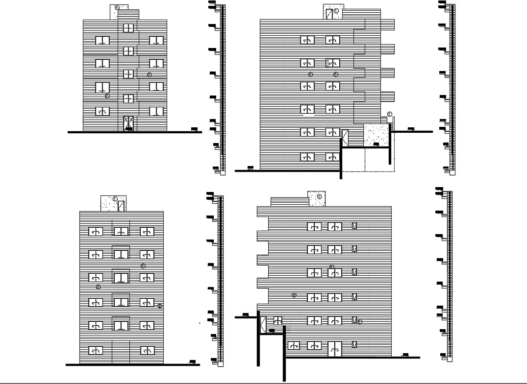 Apartment Building Elevation Drawing With Dimension - Cadbull