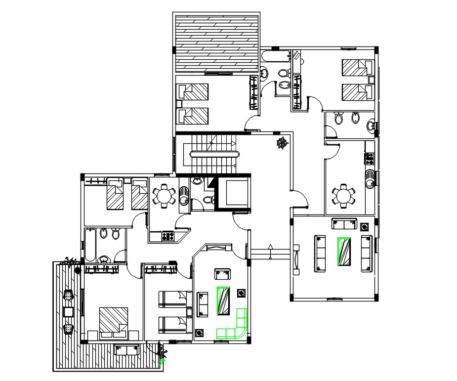 Apartment Cluster Plan With 2 Unit House Furniture Layout Autocad