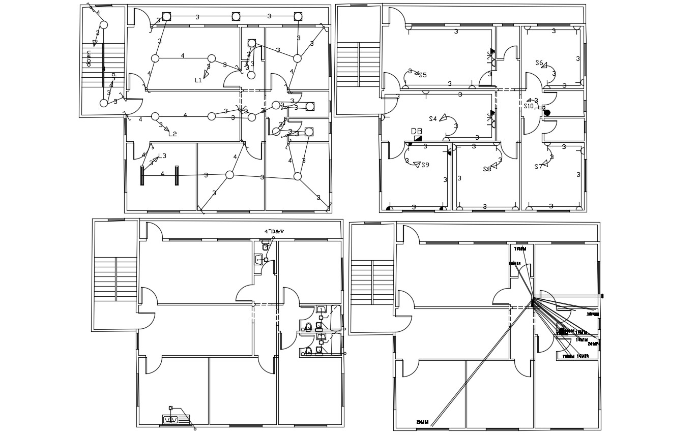 Apartment Design And Plumbing Electrical Layout Plan - Cadbull