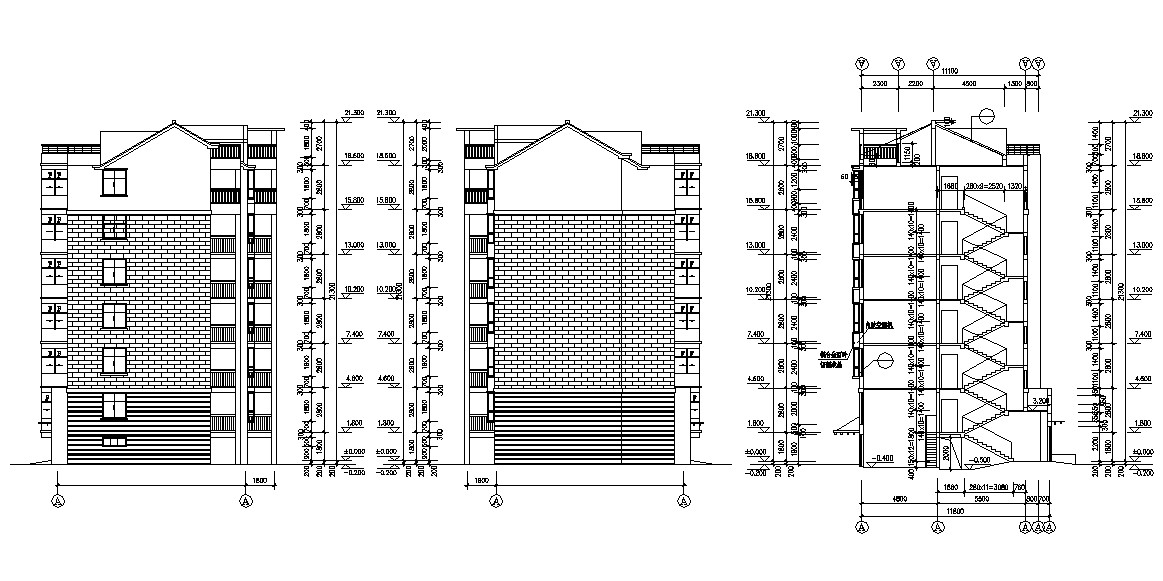 Apartment Facade and Section CAD Drawing