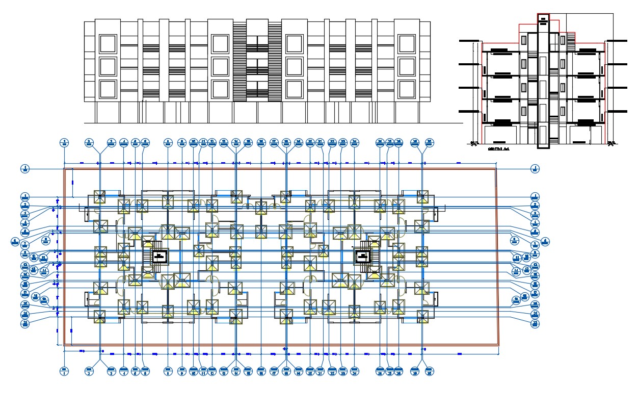 Apartment Foundation Plan With Elevation Design Autocad File Cadbull