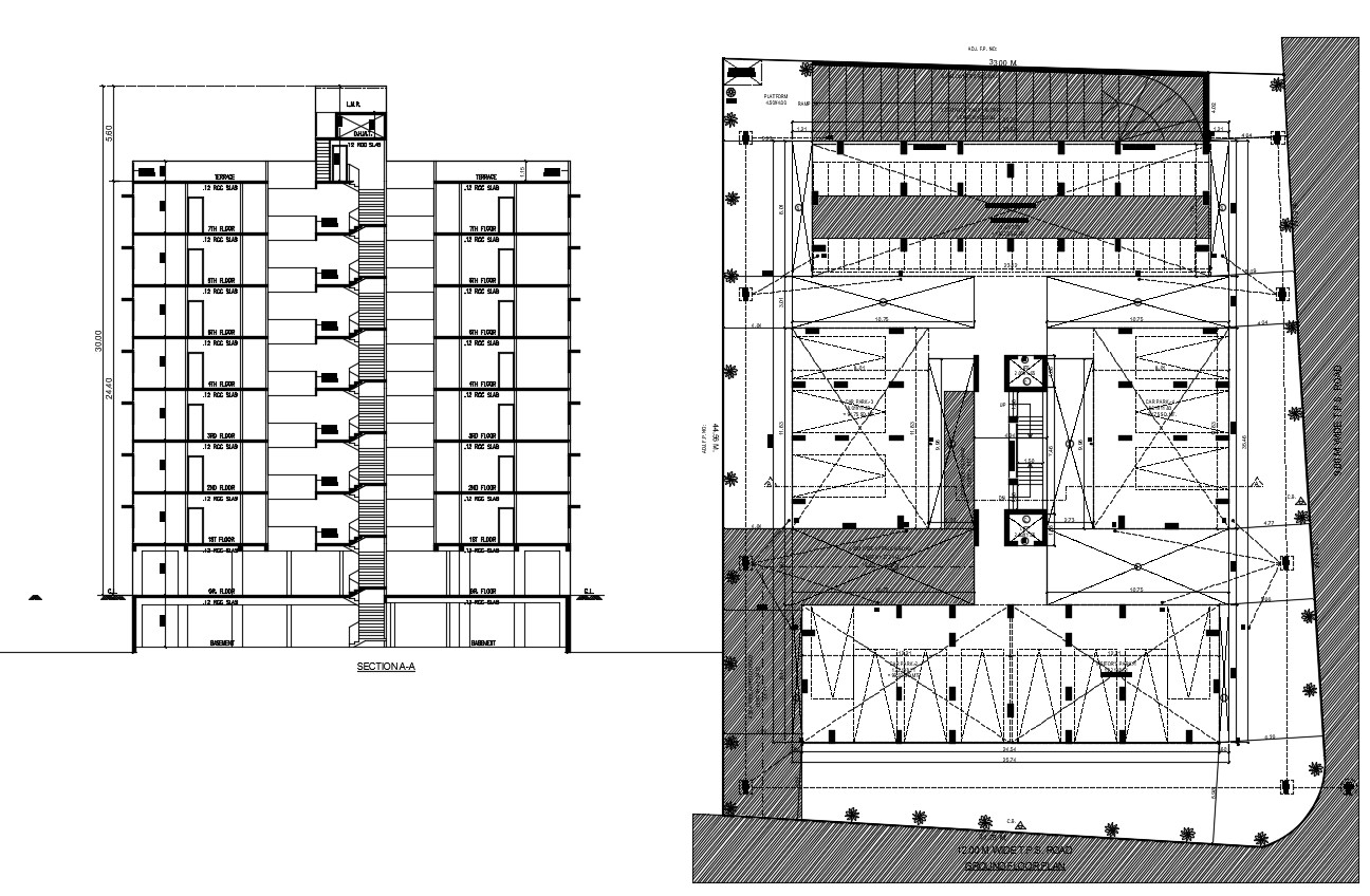 Apartment Section CAD Drawing - Cadbull