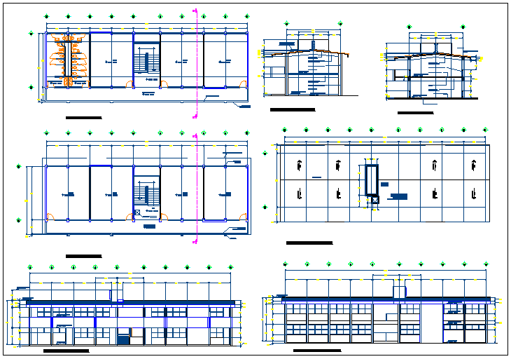 Architectural plan,elevation and section view of school classroom dwg ...