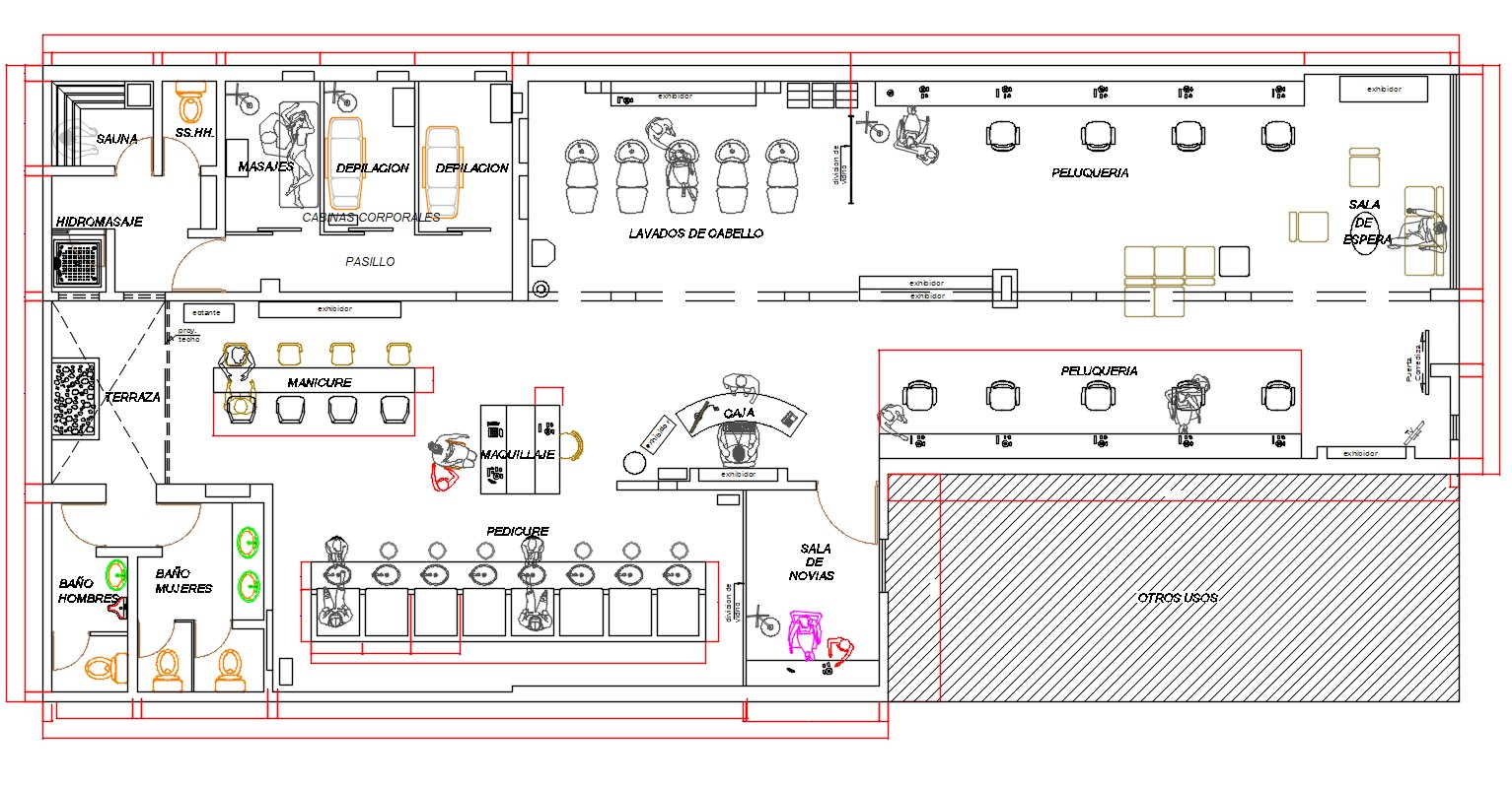Architecture Beauty Saloon Furniture Layout Plan AutoCAD