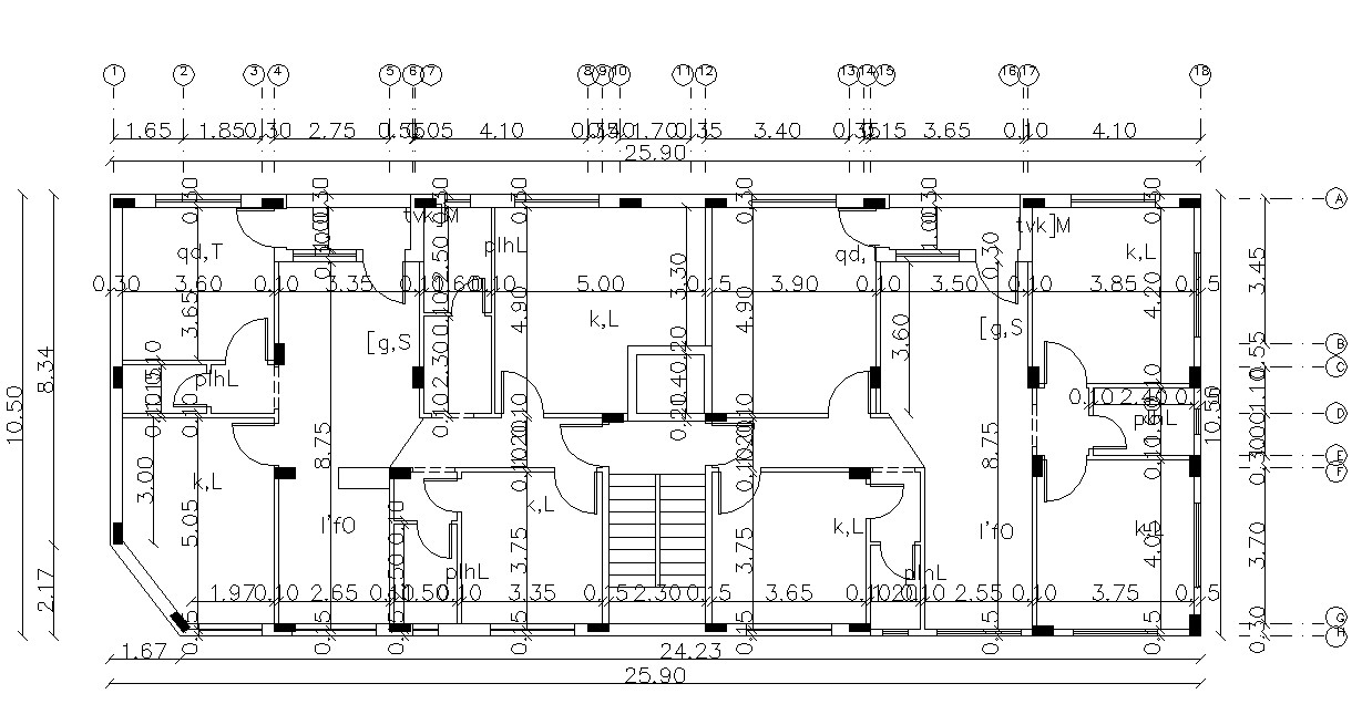 Architecture Drawing Apartment Floor Plans With Column Layout - Cadbull