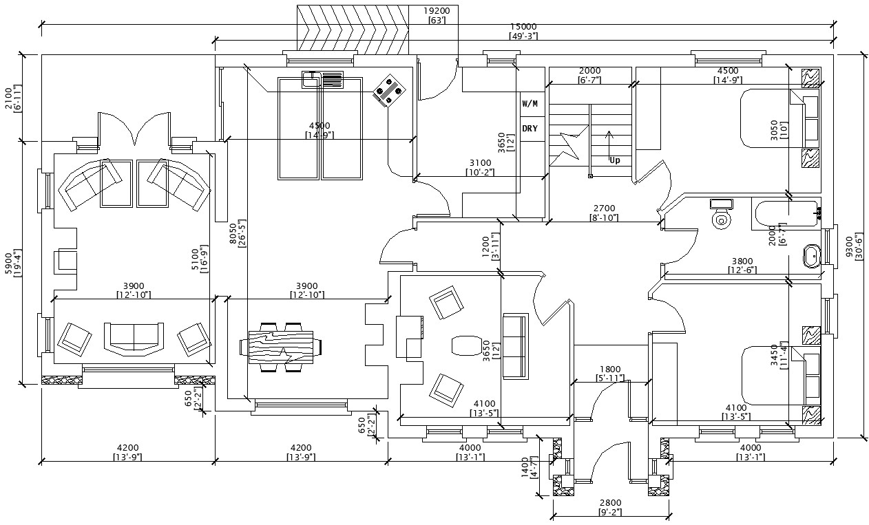 Architecture AutoCAD  2  Bedroom  House  Plan  DWG File Cadbull