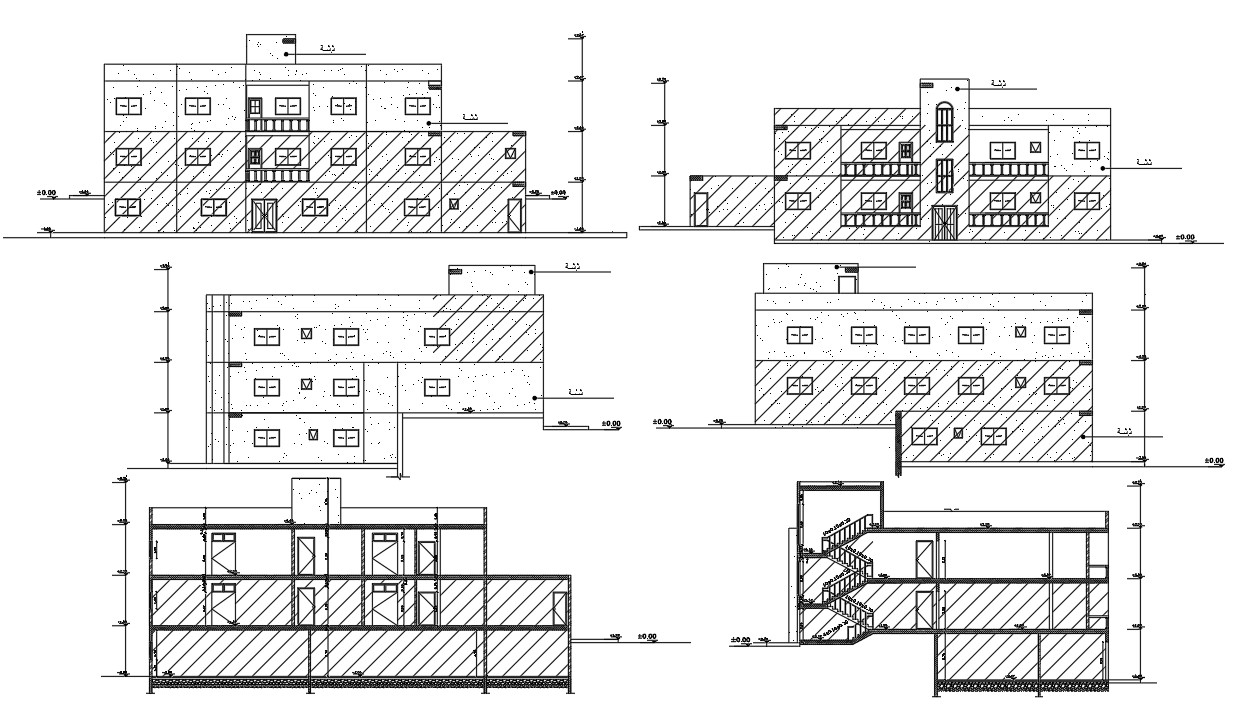 Architecture AutoCAD House Sectional Elevation Design 