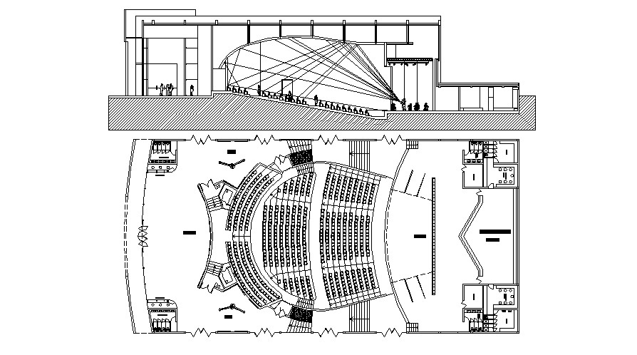 Auditorium Plan And Section DWG File - Cadbull