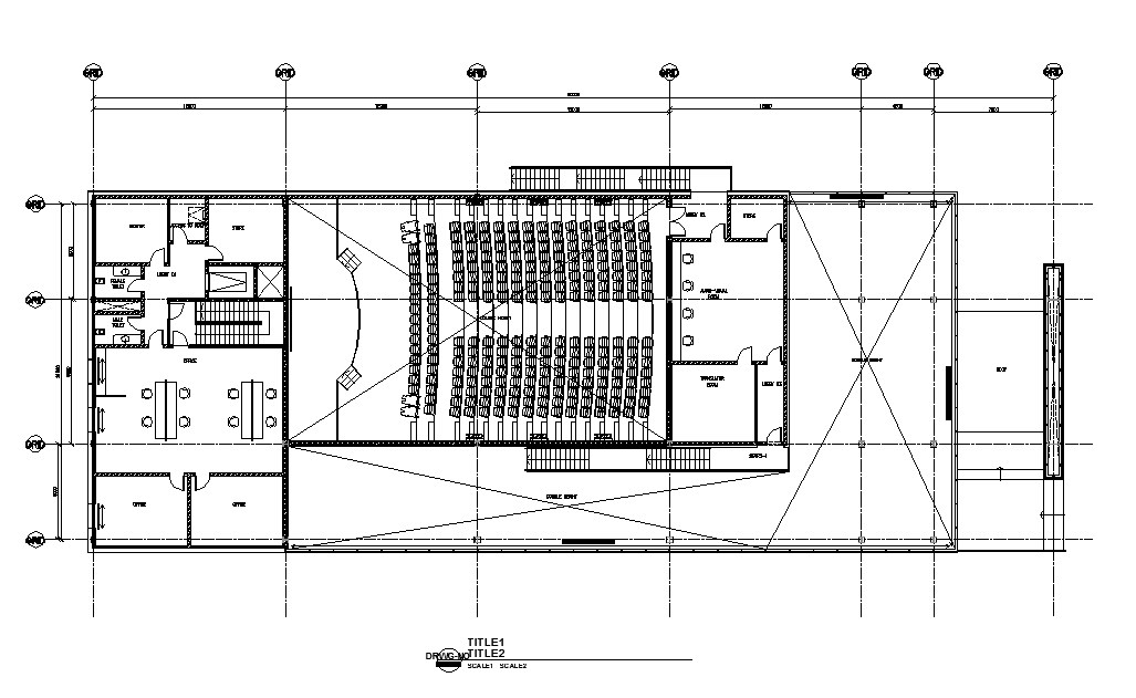 Auditorium hall ground floor plan cad drawing details dwg