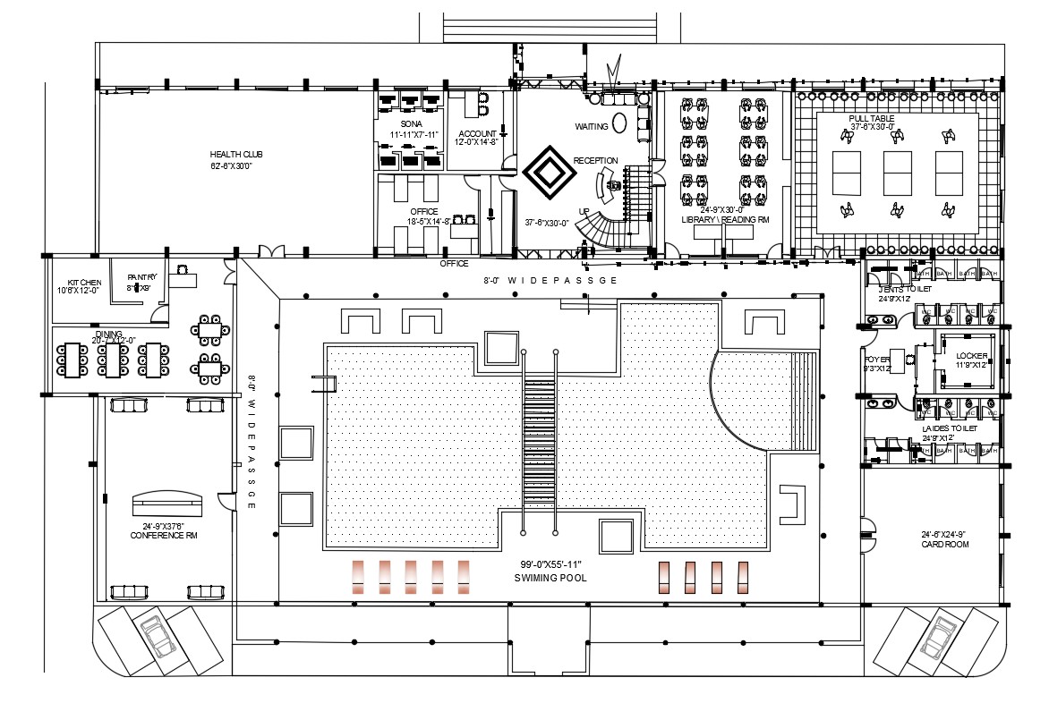 Club House Plan With Centre Line Cad Drawing Download Free Dwg File 