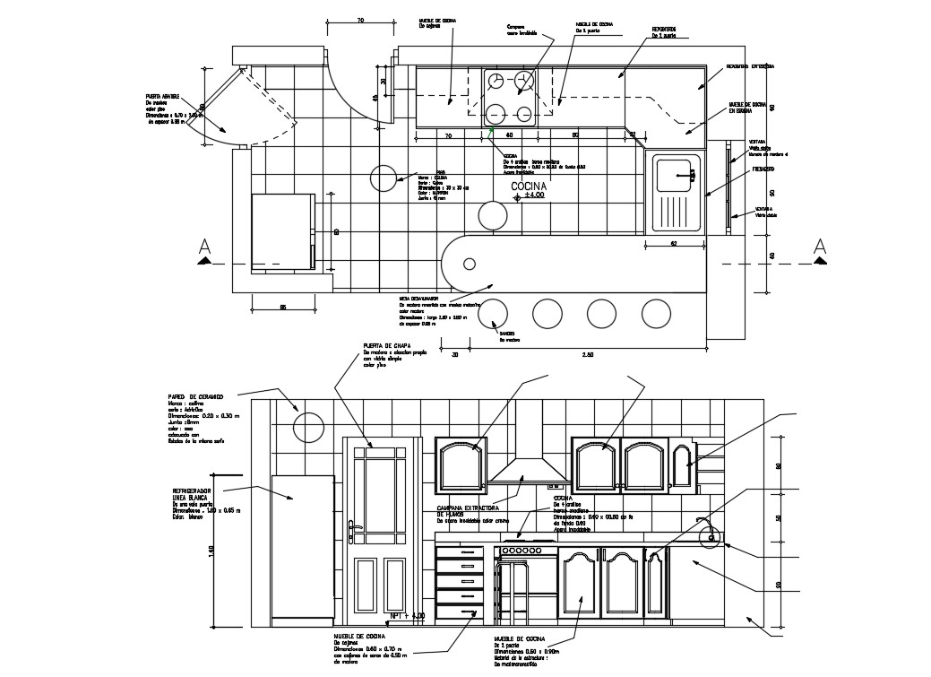 AutoCAD Drawing Of Kitchen Design Plan And Elevation CAD File - Cadbull