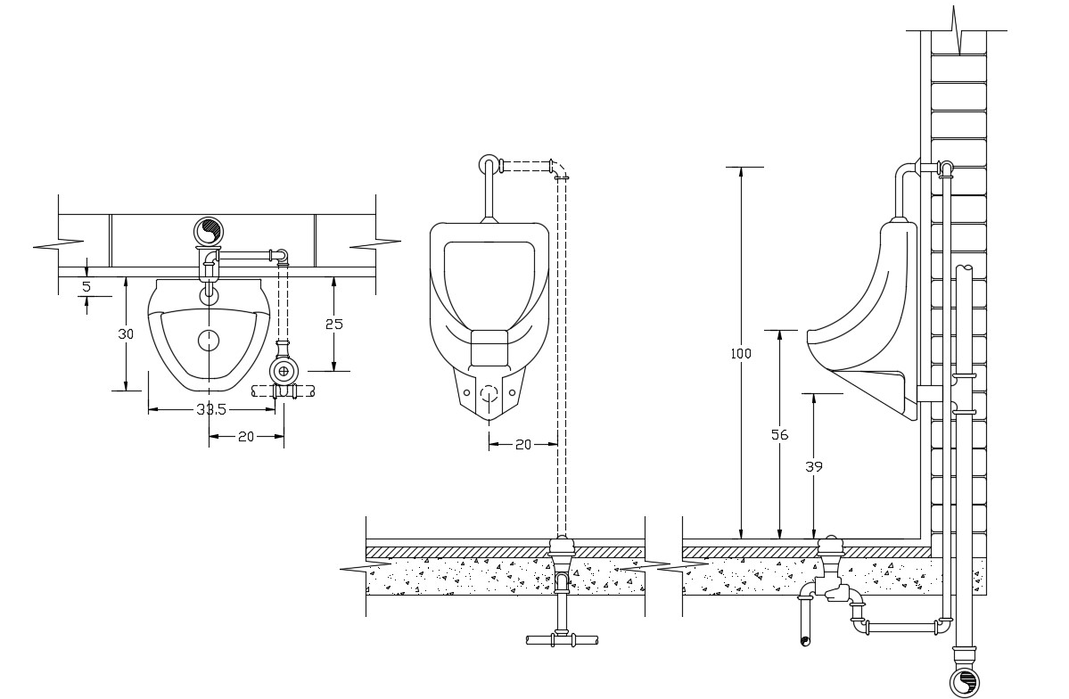 AutoCAD Drawing Of Urinal Fixing Design CAD File Free Download Cadbull