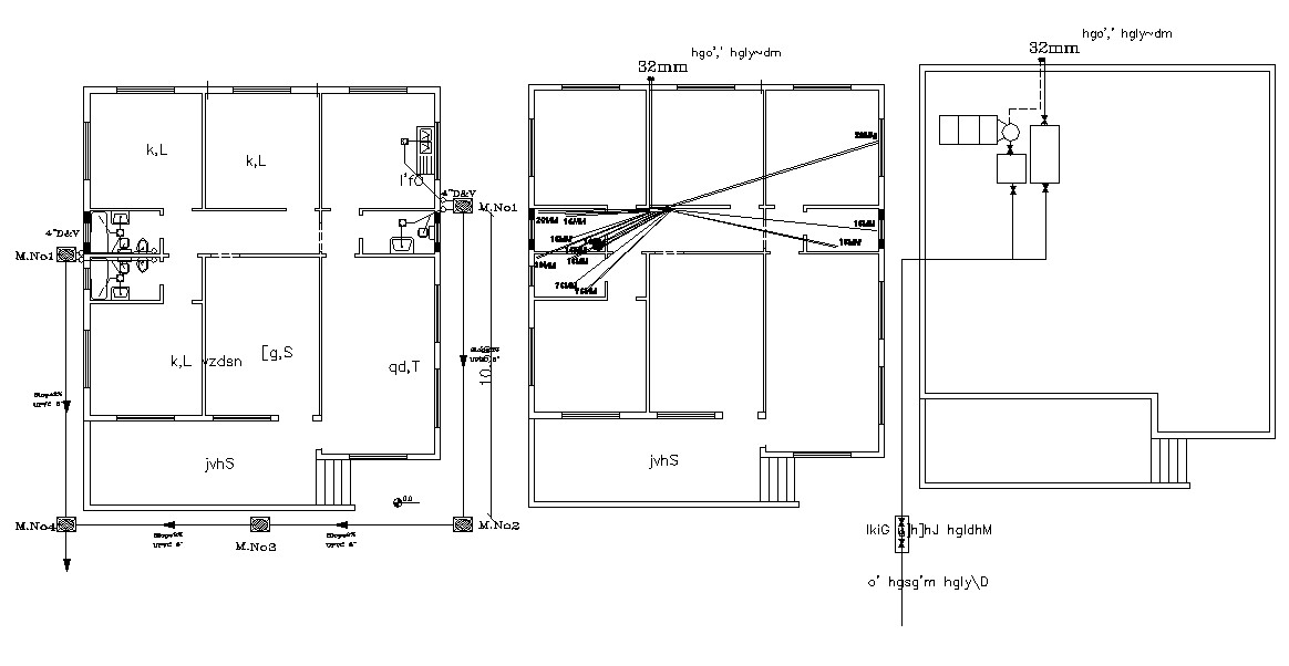 AutoCAD House Plumbing Pile Line Layout Plan Drawing Cadbull