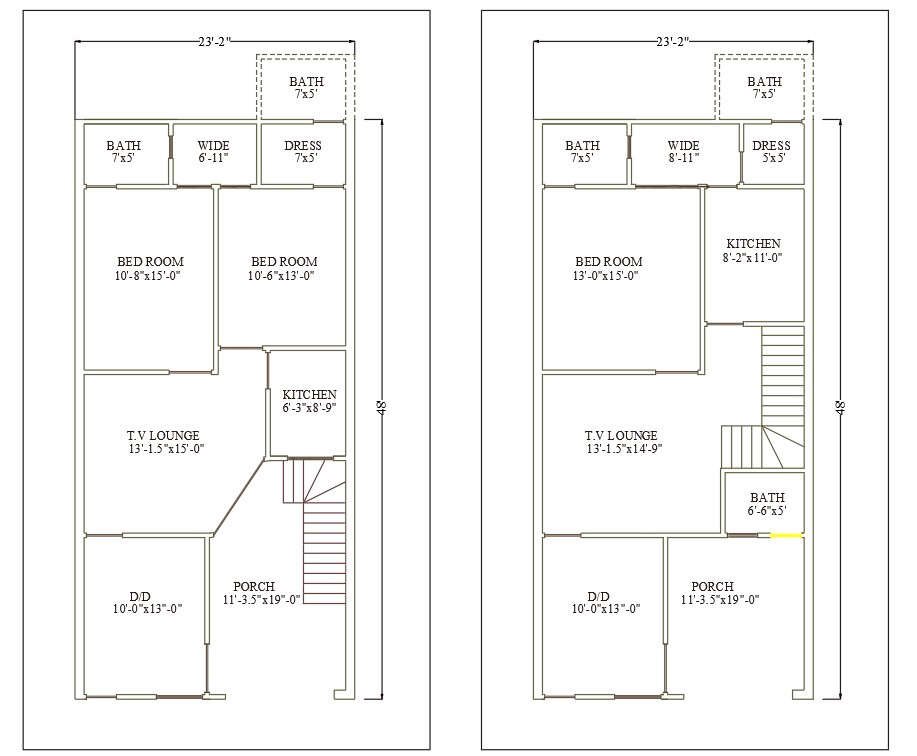 AutoCAD DWG Drawing file of 23'X48' double bedroom G+1 House plan ...