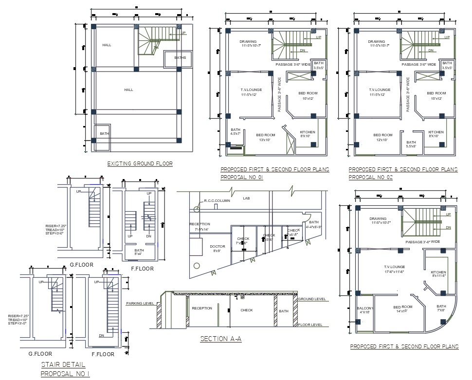 AutoCAD DWG Drawing file of 27'X34' single bedroom G+2 House plan ...