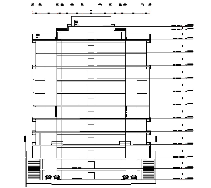 AutoCAD DWG drawing file of G+11 Apartment elevation and section ...