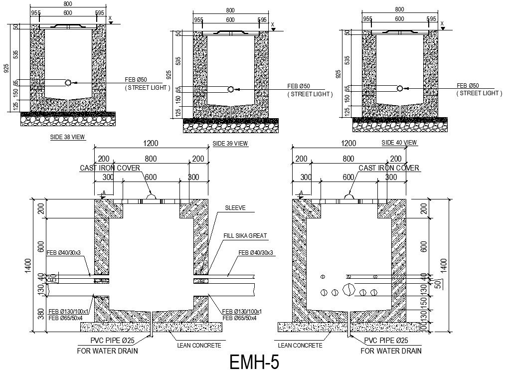 AutoCAD DWG Drawing File Of The Water Drain Elevation And Section Details Cadbull