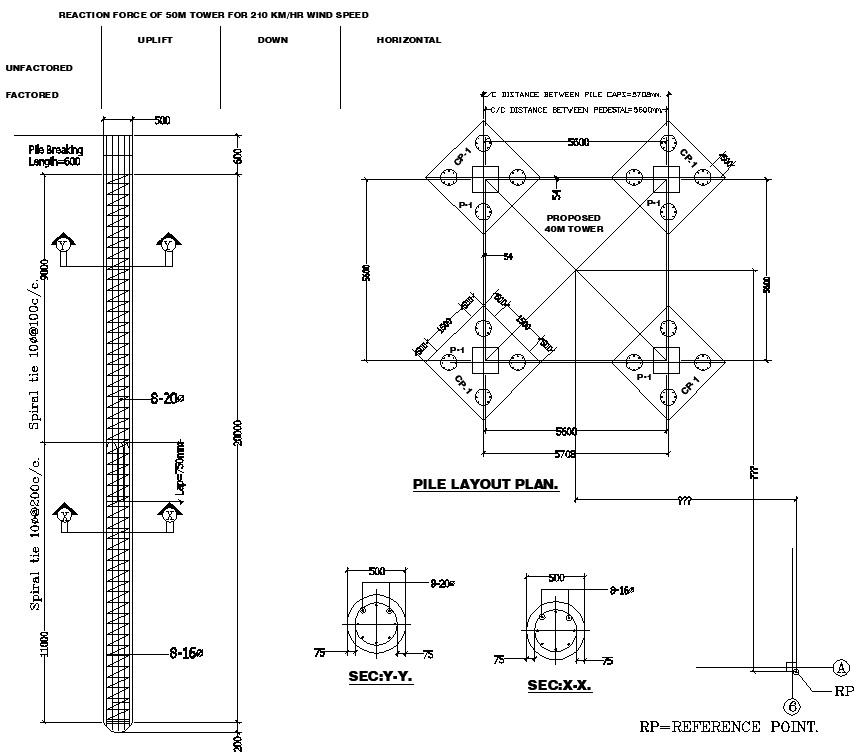 AutoCAD DWG file of the 40meter proposed telephone tower pile layout ...