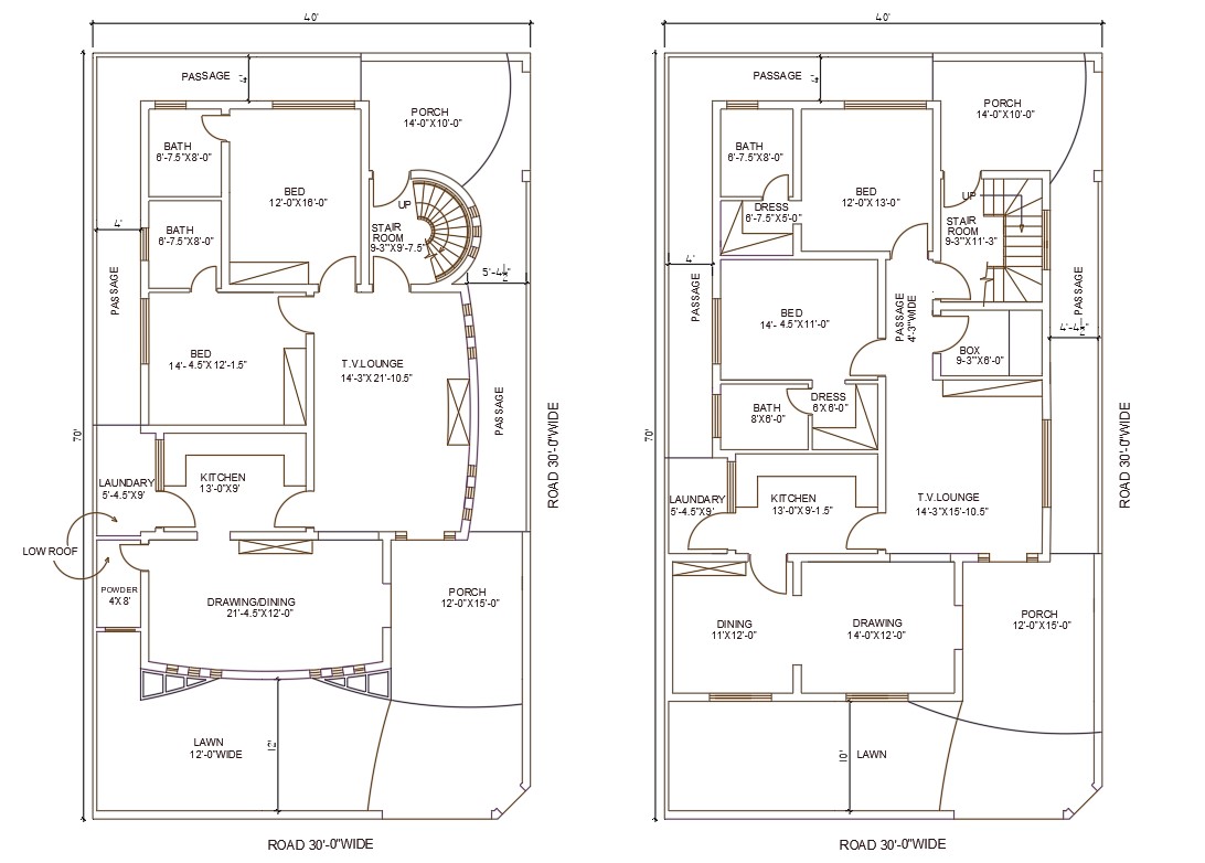 AutoCAD DWG File Show40'X70' 2 Types Of Double BHK House Plan AutoCAD ...