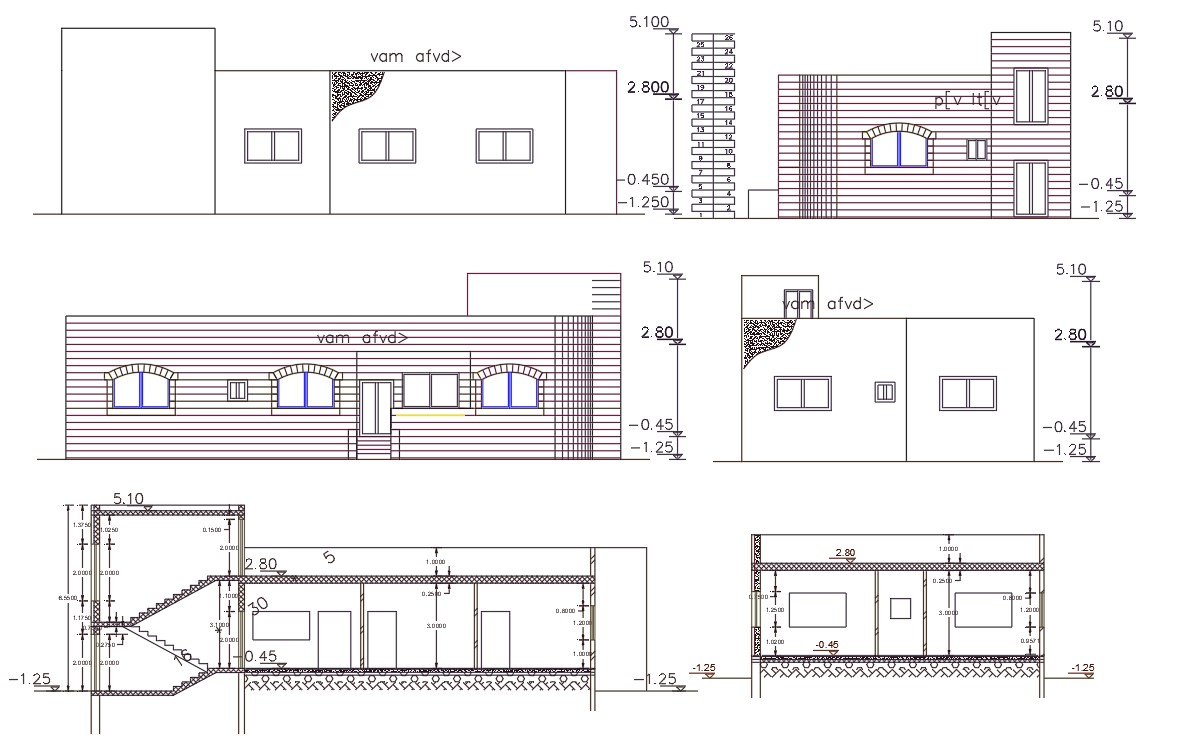 AutoCAD House Building Sectional Elevation DWG File Cadbull