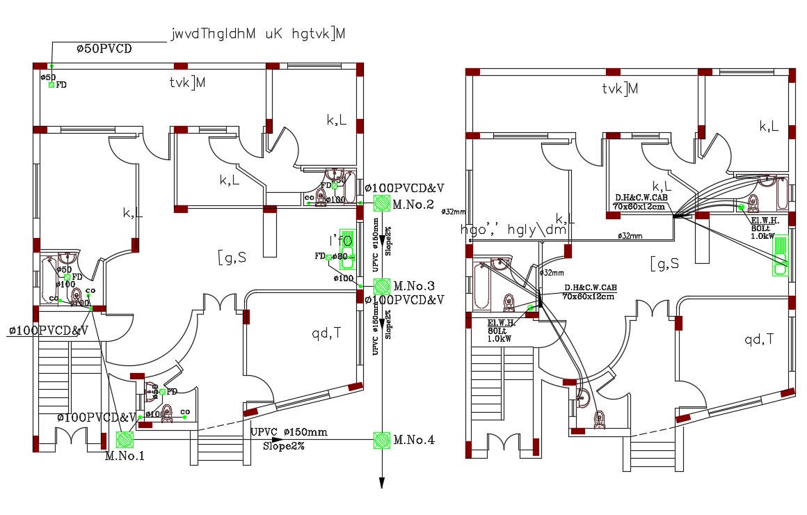 AutoCAD House Plumbing Layout Plan CAD Drawing - Cadbull