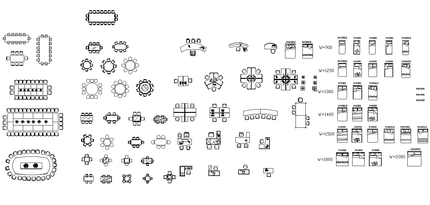 AutoCAD block Drawing files show the different types of tables, beds ...