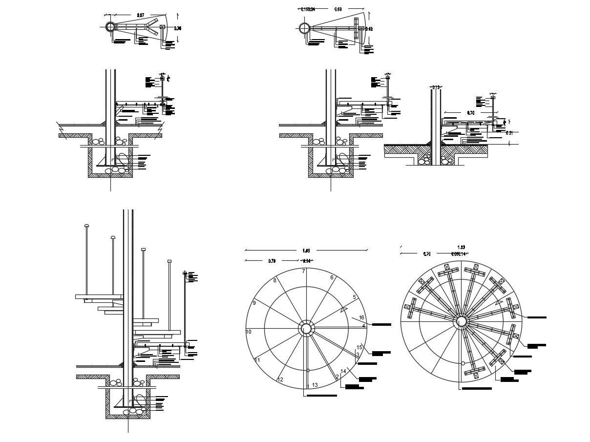 Autocad drawing of spiral staircase Cadbull