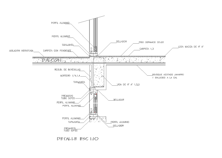 Balcony section structure detail dwg - Cadbull