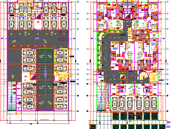 Basement parking and structure layout of multi-flooring housing flats ...