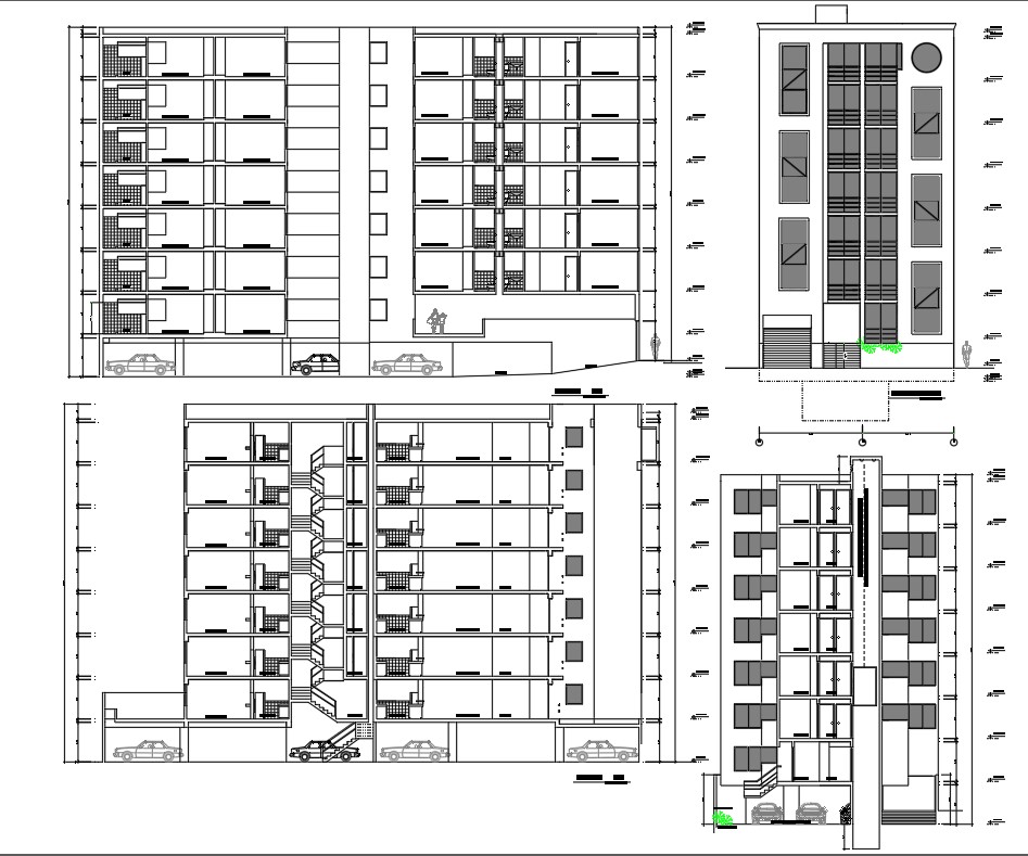 Basement With 7 Storey Apartment Building Design DWG File - Cadbull