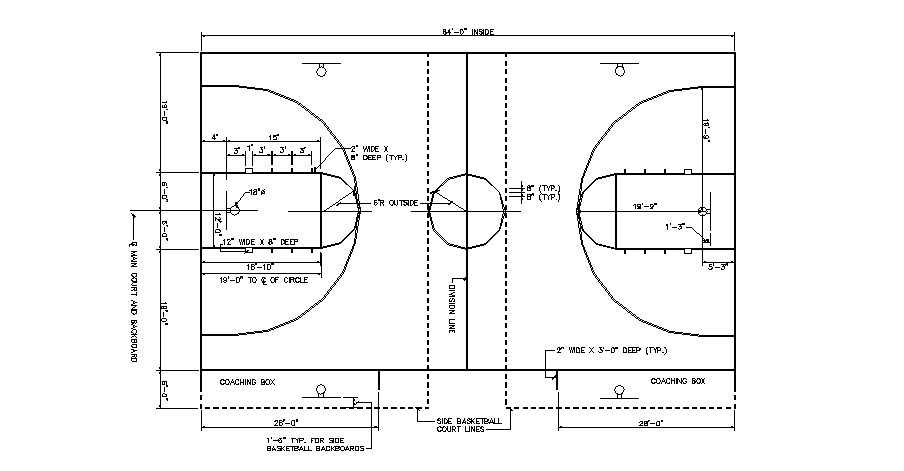 Basket ball court plan cad drawing details dwg file - Cadbull