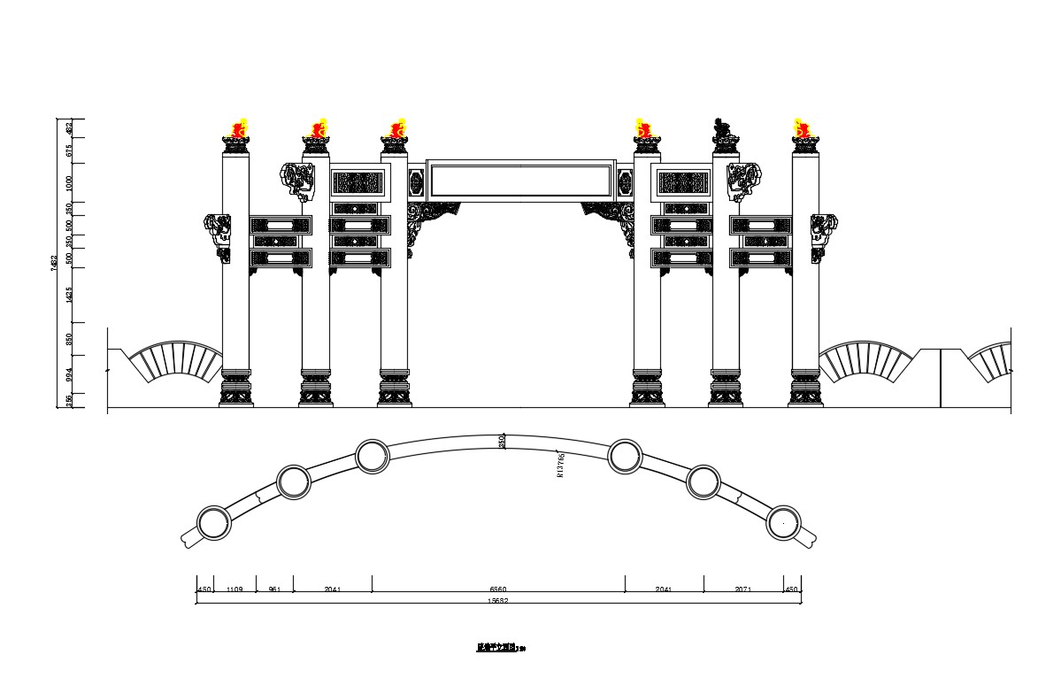 Beautiful main entry gate elevation, section and auto-cad details dwg