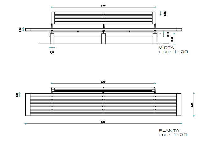 Bench plan and elevation detail dwg file - Cadbull