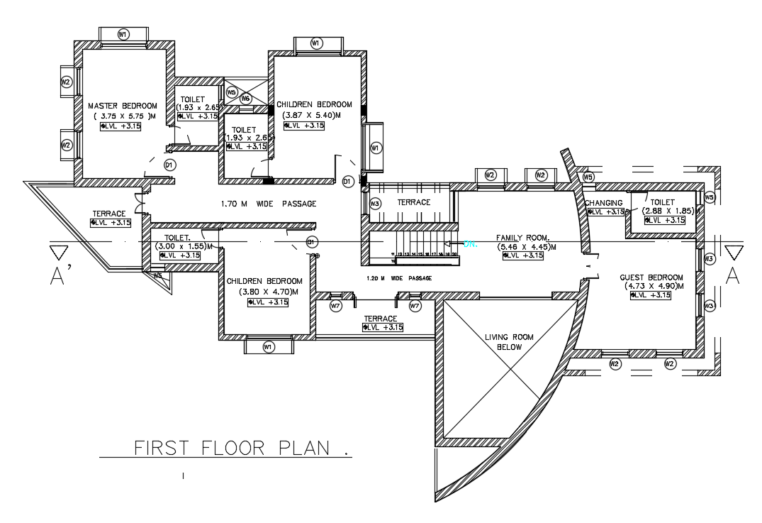 Best 2d Cad Drawing First Floor Plan Of Modern Bungalow