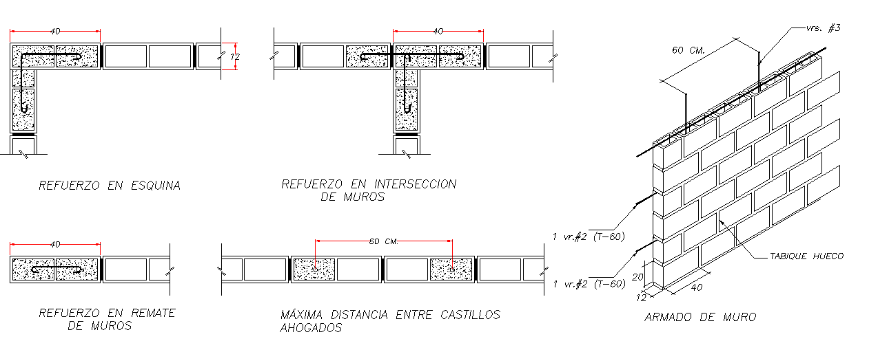 Block Wall Standards 12x20x40 Dwg File - Cadbull