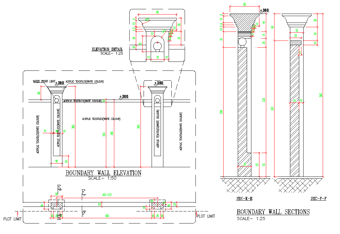 Boundary Wall Dwg Section Plan Dwg Cadbull