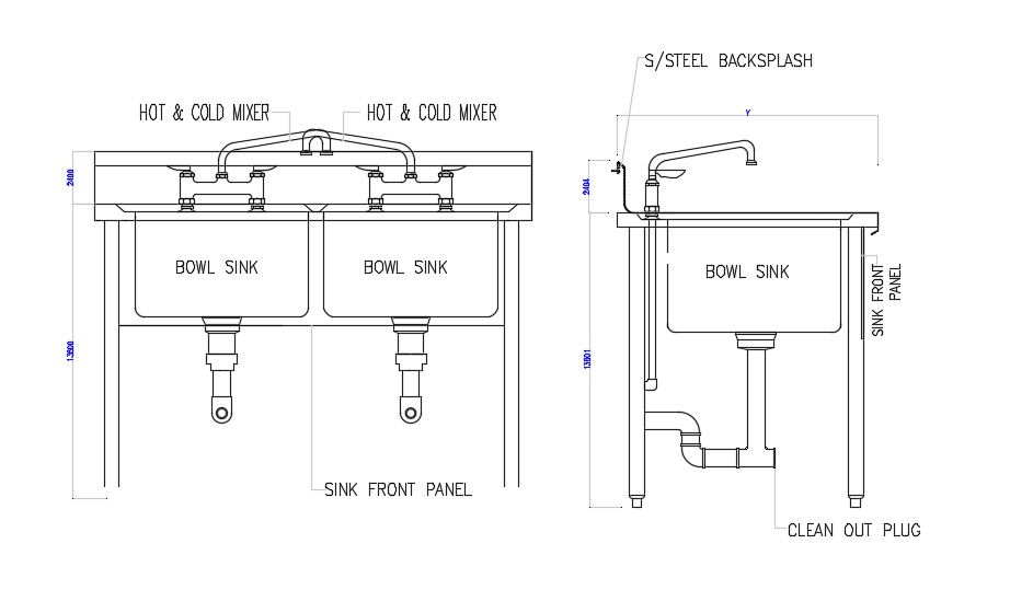 kitchen sink section cad block