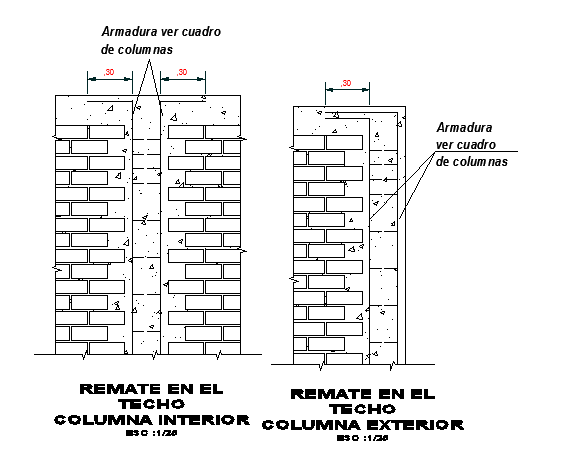 Brick construction elevation detail - Cadbull