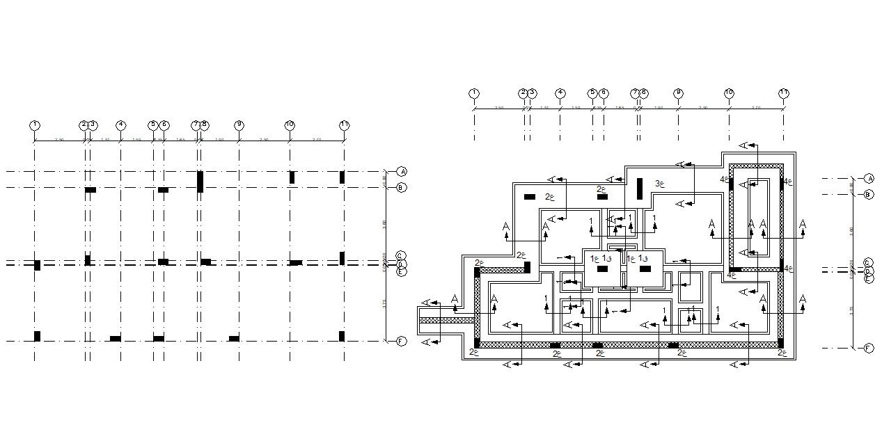 Bungalow Column and Ceiling Layout Plan CAD Drawing - Cadbull