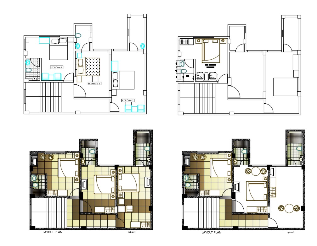 Bungalow First Floor Plan With Furniture Layout And Presentation Design Autocad File Cadbull 7503