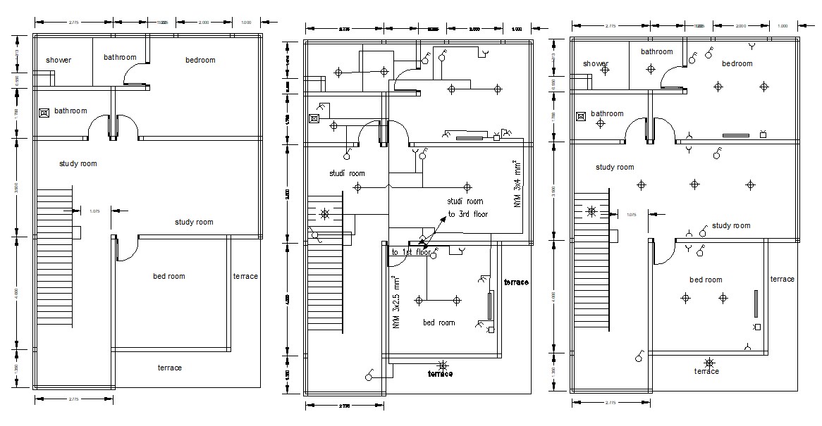  Bungalow  First Floor  plan  AutoCAD  drawing Cadbull