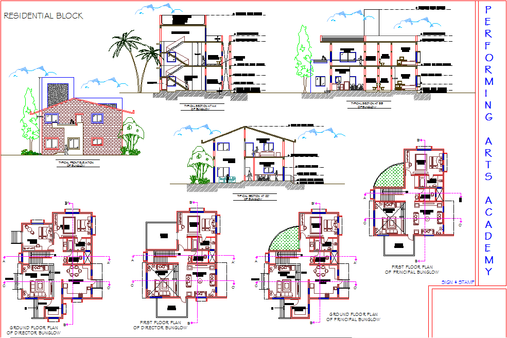 Bungalow Plan Elevation And Section Detail Dwg File Cadbull 