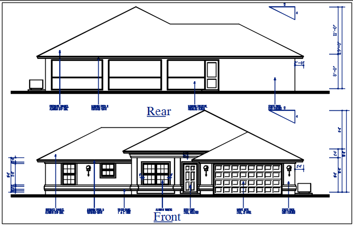 Bungalow plan Front & rear elevation view of bungalow dwg