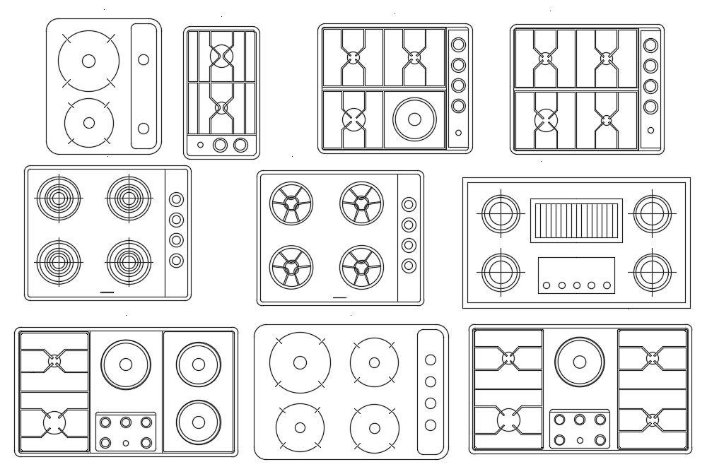 CAD 2D drawing file of the different types of electric stove block ...