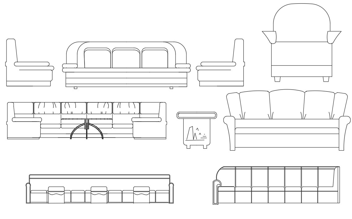 Cad Drawing Dwg File Of The Various Types Of Sofa And Chairs Block